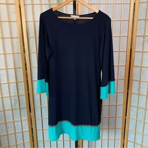 Signature Camryn Navy & Aqua Dress with Gold Chain Detail